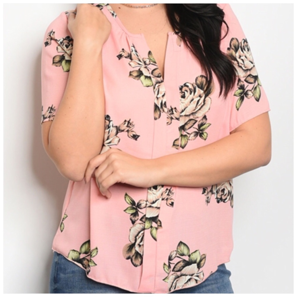 Peach short sleeve large floral print blouse - Picture 2 of 3